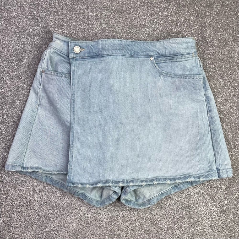 Wrangler Denim Skort Women's 26 Blue High Rise Wrap Front Light Wash